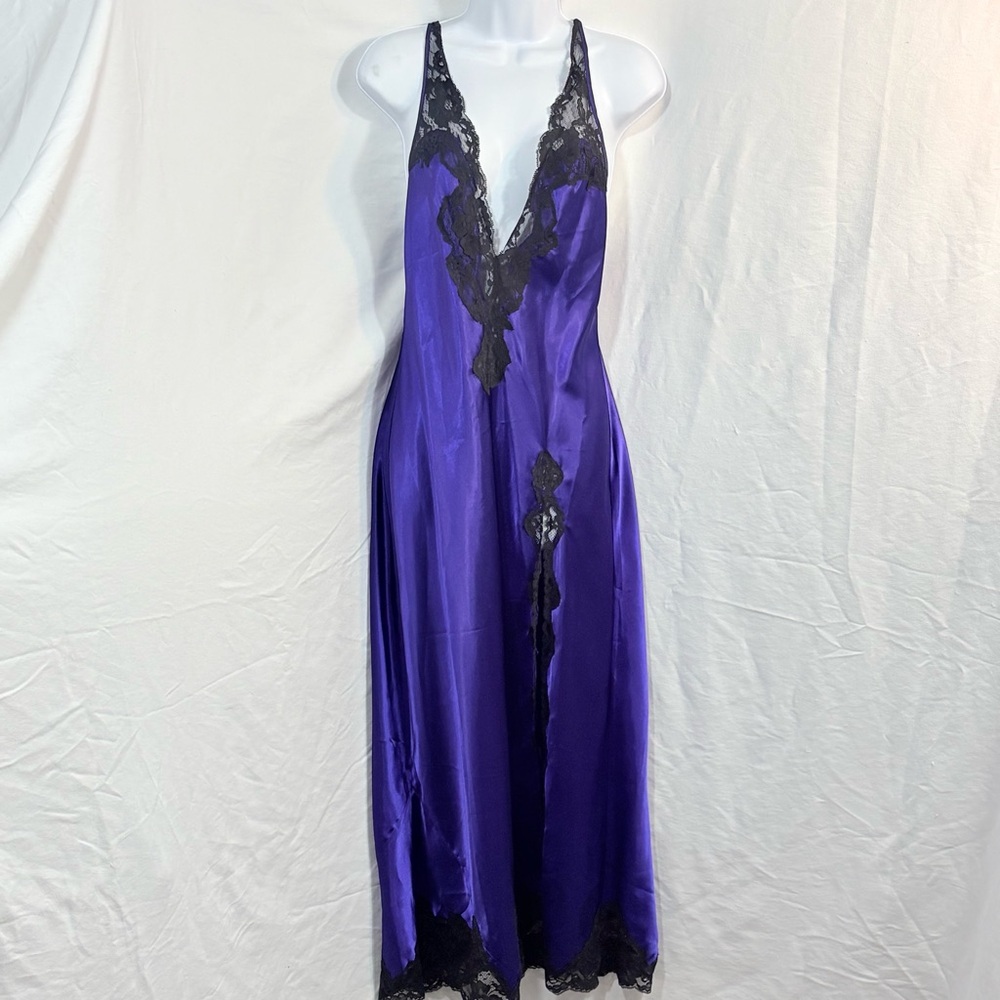 Victoria’s Secret Purple Satin Lace Slip Chemise Y2K Vintage Sexy Nightgown | S